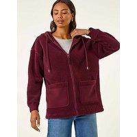 Roman Hooded Borg Zip Through Jacket - Red