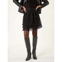 Roman Mesh Layered Mini Skirt - Black