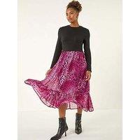 Roman Animal Print Stretch Midi Dress - Pink