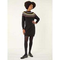 Roman Fairisle Knit Jumper Dress - Black