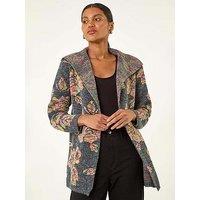 Roman Floral Jacquard Knit Cardigan - Grey