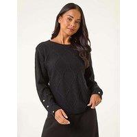 Roman Petite Button Cuff Knit Jumper - Black