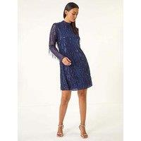 Roman Dusk All Over Fringe Shift Dress - Blue
