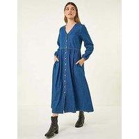 Roman Denim Button Midi Dress - Blue