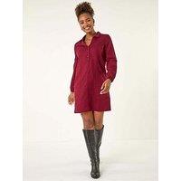 Roman Collared Shift Shirt Dress - Red