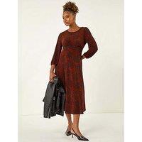 Roman Speckled A-Line Stretch Midi Dress - Orange