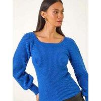 Roman Dusk Ribbed Blouson Knit Jumper - Blue