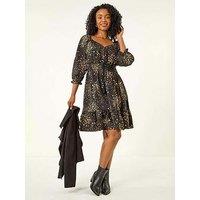 Roman Petite Spot Print Frill Detail Dress - Black
