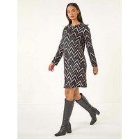 Roman Dusk Stripe Swing Stretch Dress - Black