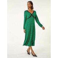 Roman Lace Front Midi Dress - Green