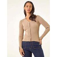 Roman Dusk Collared V-Neck Knit Top - Beige