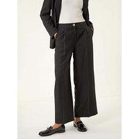 Roman Pinstripe Wide Leg Trousers - Black