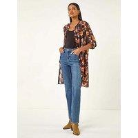 Roman Floral Print Longline Blouse - Orange