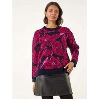 Roman Floral Print Knit Jumper - Red