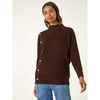 Roman Side Buttoned Knit Jumper - Brown