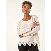 Roman Lace Trim Knit Jumper - Beige