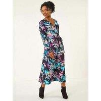 Roman Petite Abstract Stretch Midi Dress - Navy