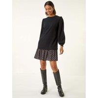 Roman Geometric Mix Print Mini Dress - Black