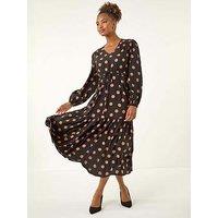 Roman Polka Dot Stretch Midi Dress - Black