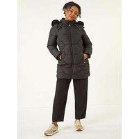 Roman Petite Hooded Quilted Puffer Coat - Black