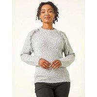 Roman Petite Fringe Shoulder Knit Jumper - Grey