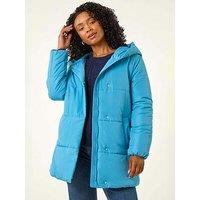 Roman Petite Hooded Quilted Puffer Coat - Blue