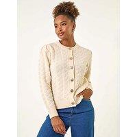 Roman Textured Buttoned Knit Cardigan - White