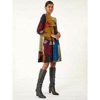 Roman Abstract Print Swing Dress - Black