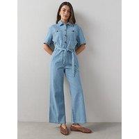 The Very Collection Short Sleeve Denim Jumpsuit - Mid Wash