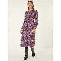 Roman Ditsy Floral Shirred Midi Dress - Pink