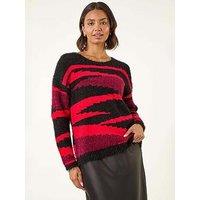 Roman Fluffy Colour Block Knit Jumper - Black