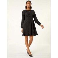 Roman Textured Spot Keyhole Dress - Black