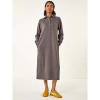 Roman Buttoned Collar Midi Dress - Grey