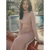 Roman High Neck Pleated Midi Dress - Pink