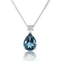 Love Diamond London Blue Topaz & 0.07Ct Natural Diamond Pear Pendant