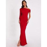 Quiz Red Bardot Tie Back Maxi Dress