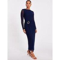 Quiz Petite Navy Mesh Buckle Midaxi Dress