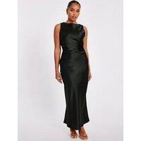 Quiz Petite Olive Satin Ruched Midaxi Dress