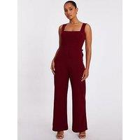 Quiz Petite Dark Red Bow Back Jumpsuit