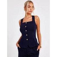 Quiz Navy Square Neck Waistcoat