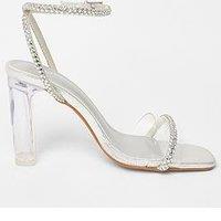 Quiz Silver Diamante Clear Block Heels