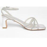 Quiz Wide Fit Silver Diamante Strap Block Heels
