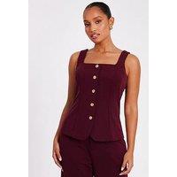 Quiz Petite Dark Red Button Front Waistcoat