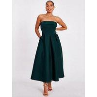 Quiz Petite Bottle Green Bandeau Skater Dress