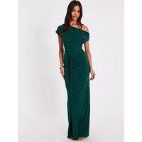 Quiz Bottle Green Drape Front Maxi Dress