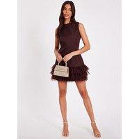 Quiz Brown Woven Ruffle Mini Dress