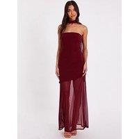 Quiz Dark Red Strapless Mesh Hem Maxi Dress