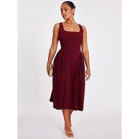Quiz Petite Dark Red Ruched Side Midaxi Dress