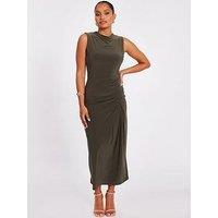 Quiz Petite Khaki Ruched Bodycon Midaxi Dress