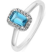 Love Diamond Swiss Blue Topaz Emerald Cut Halo Ring - One Colour